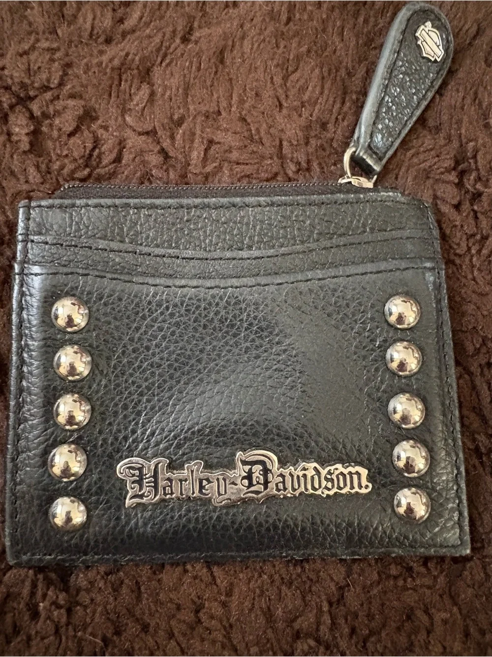 Harley-Davidson Black Leather Card Wallet with Silver Studs